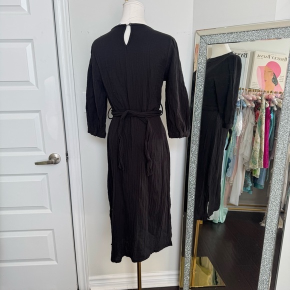 Elegant Zara Black cotton wrap style Midi Dress S - Picture 5 of 6
